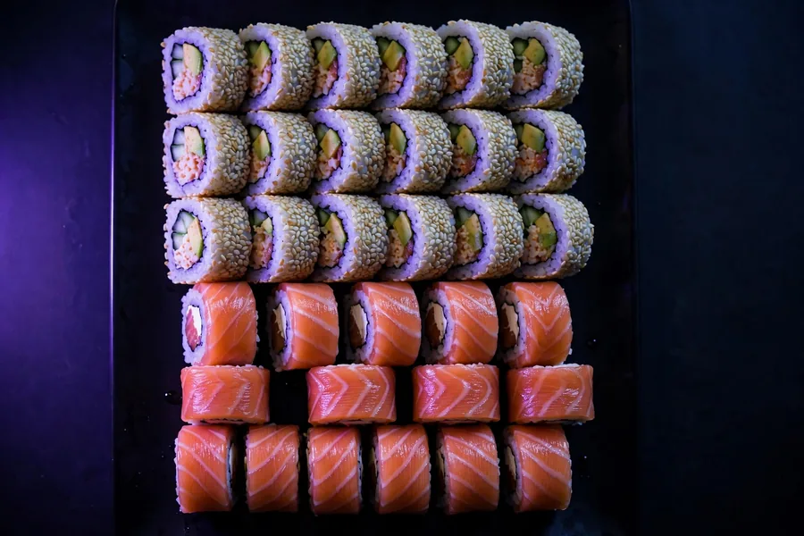 A platter of inside-out rolls