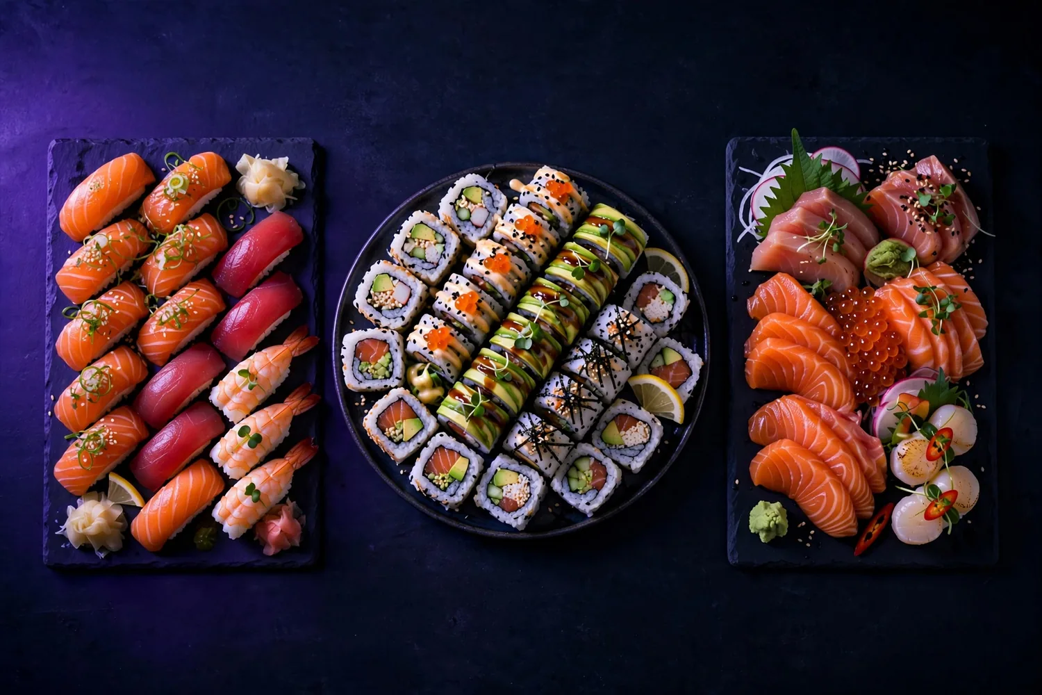 Three sushi platters