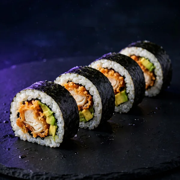 Crispy chicken and avocado maki pieces