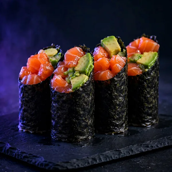 Salmon and avocado maki pieces
