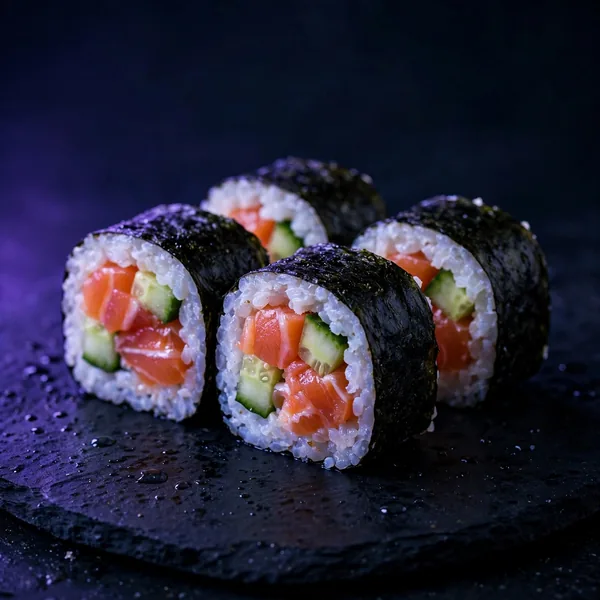 Salmon and cucumber maki pieces