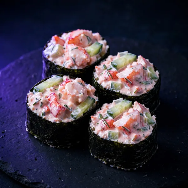 Lobster salad and cucumber maki pieces