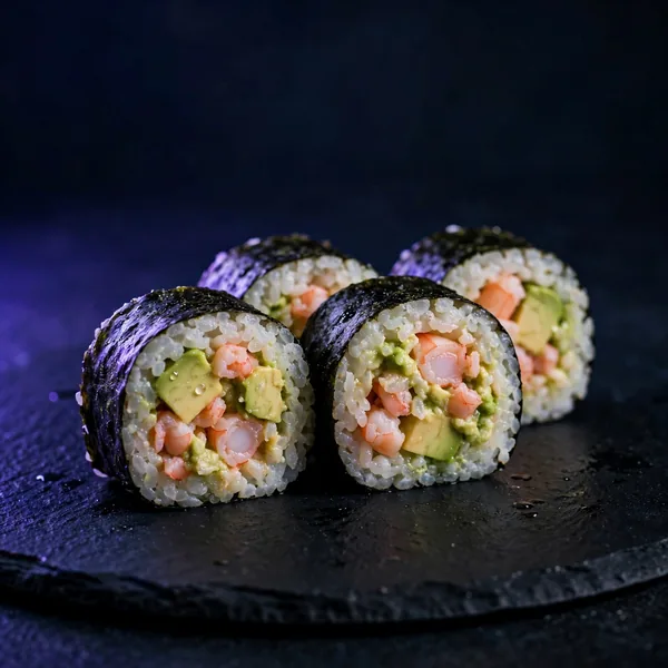 Prawn and avocado maki pieces