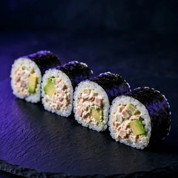 Tuna salad and avocado maki pieces