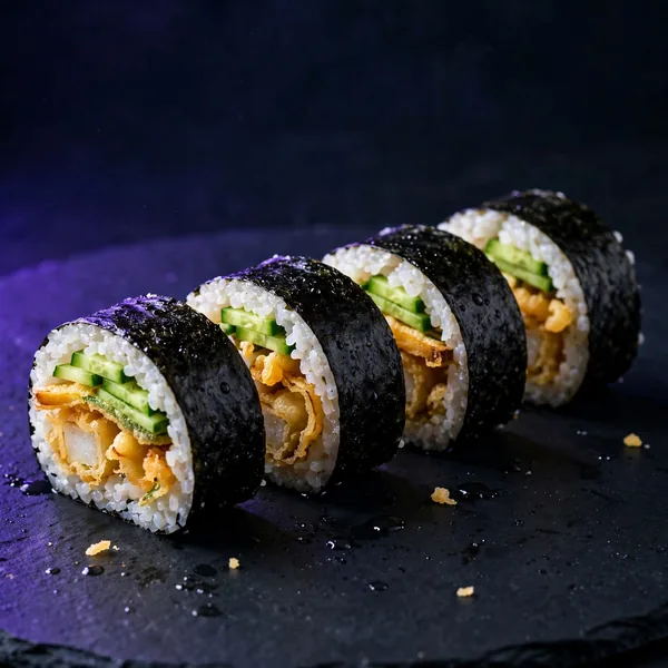 Tempura vegetable and cucumber maki pieces
